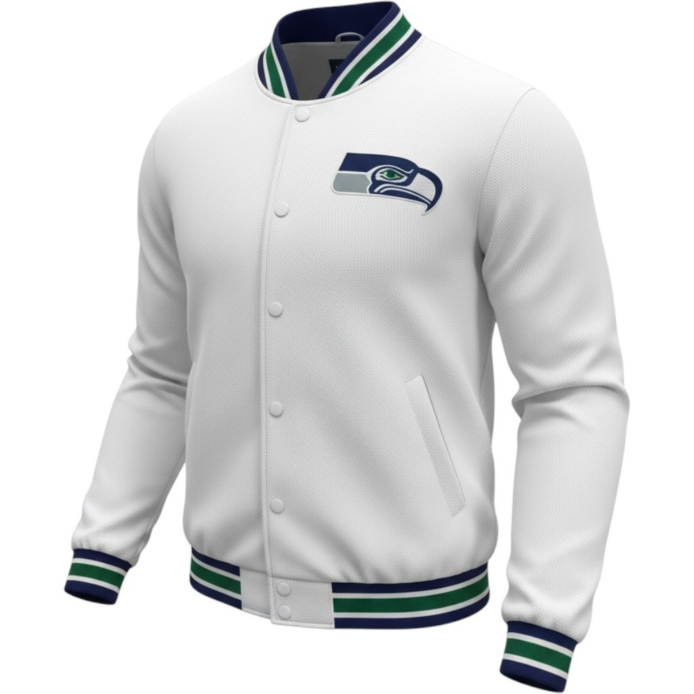 Starter Seattle Seahawks Mesh Varsity Jacket Mens Large White Snap Front NFL